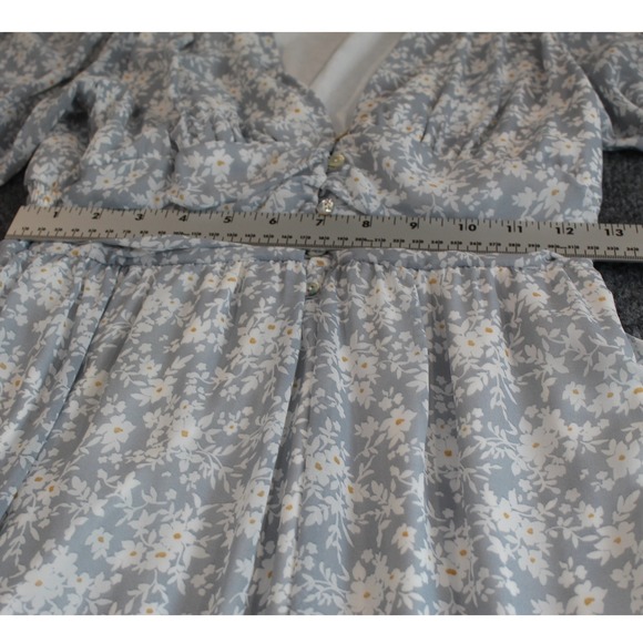 Altar'd State Blue White Floral Tiered Maxi Dress Puff Sleeve Cottagecore Medium - Picture 6 of 13